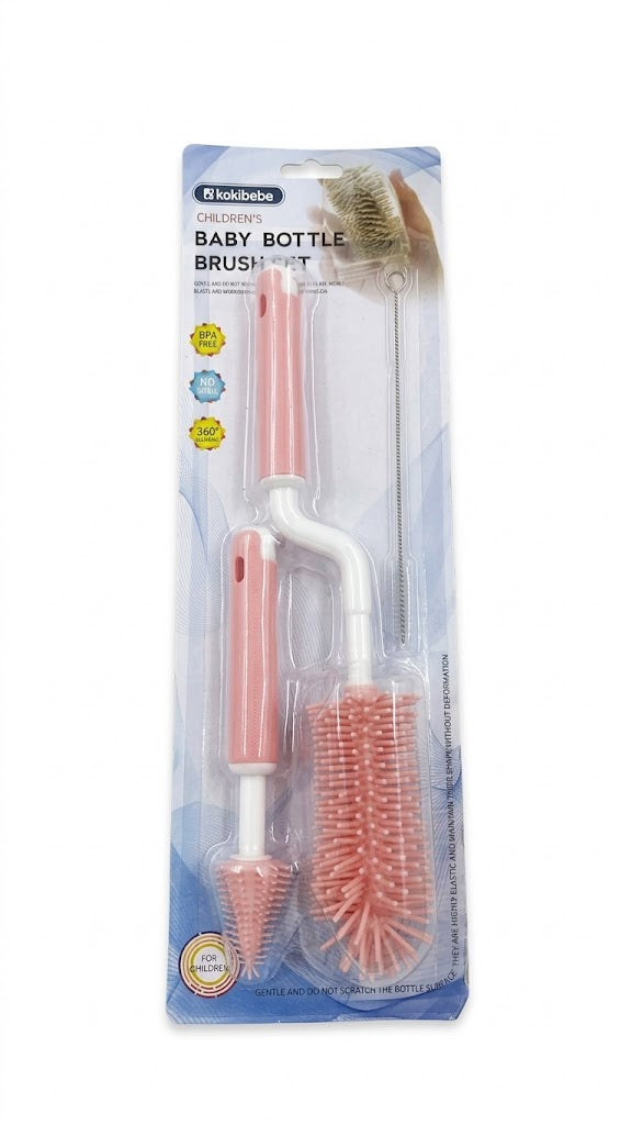Baby Bottle Cleaning Brush Set – 360° Silicone Cleaner with Nipple & Straw Brush (BPA Free)