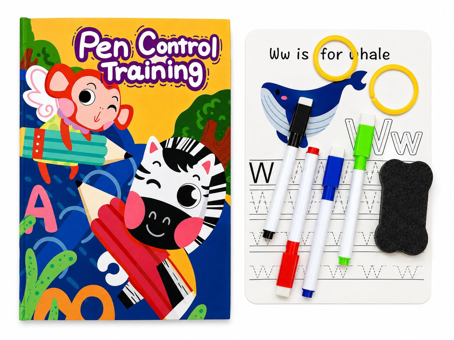 Pen Control Training Workbook Set – Reusable Handwriting Practice Book with Dry Erase Markers & Eraser for Kids