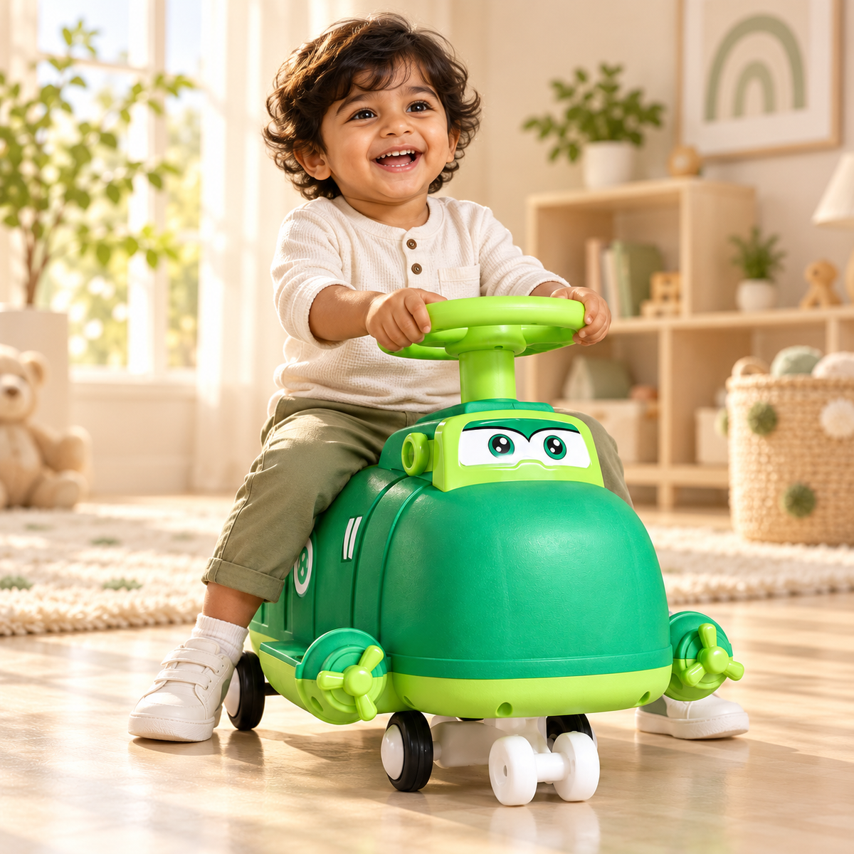 Little Explorer Green Cartoon Ride-On Car