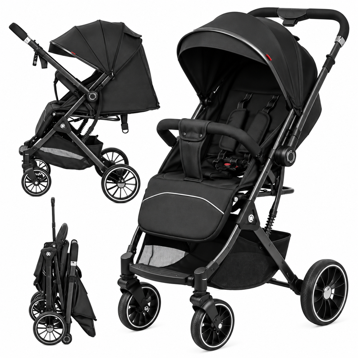 Kidilo 535 - foldable stroller with double face handle - black