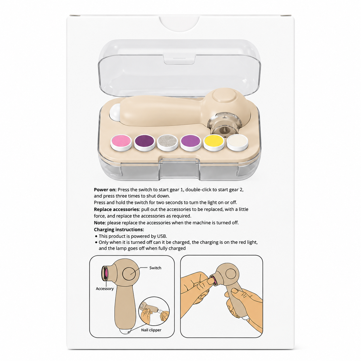 Rechargable Electric Baby Nail Trimmer & Nail Care Kit with 6 Grinding Heads