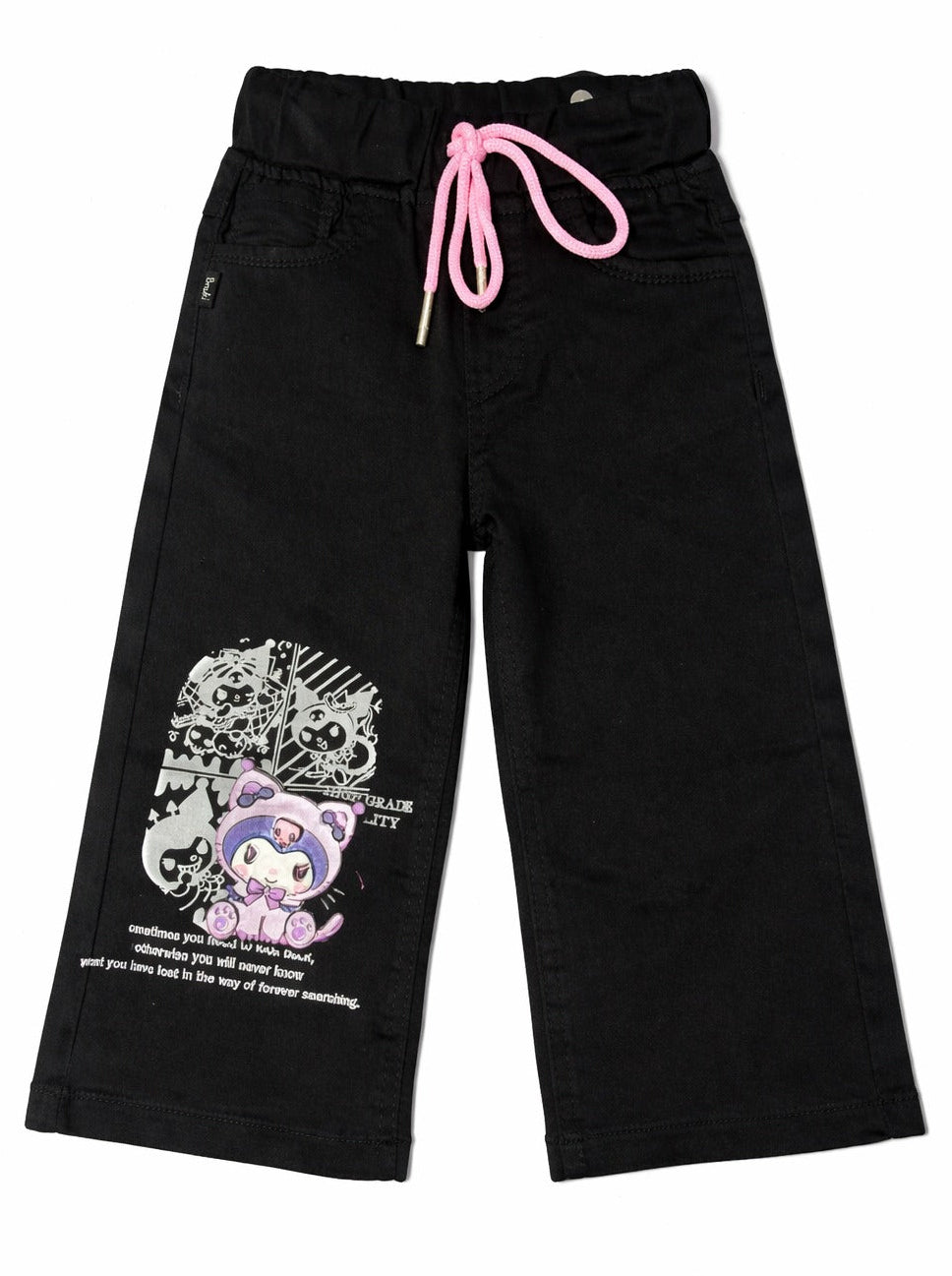 Kids Wide-Leg / Straight Fit Drawstring Pants with Cartoon Print & Pink Drawstring (Kids)