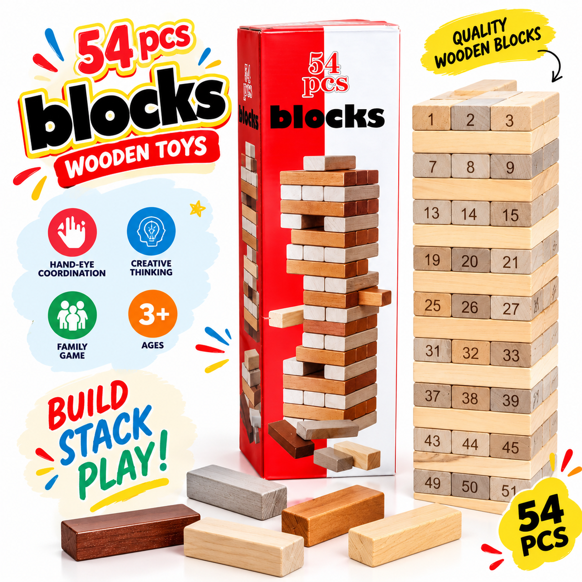 Imported 54 Piece Wooden Jenga Tower Game