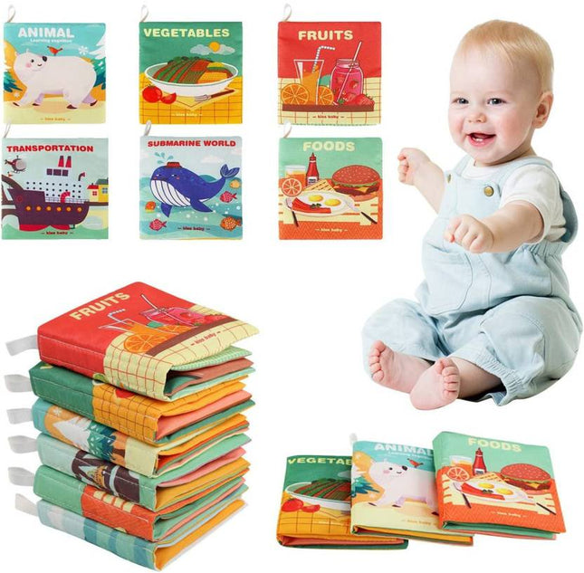 INTELLIGENT 6PCS BABY BOOKS SET, SAFE NONTOXIC BITEABLE CLOTH BOOK