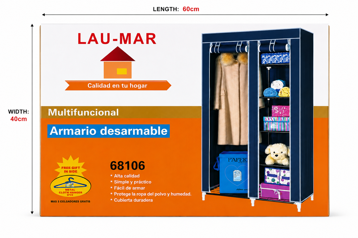 Portable Wardrobe Closet – with 5 Storage Shelves, Dustproof Clothes Organizer