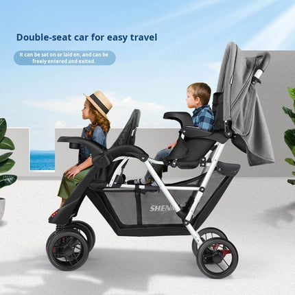 Shenma Twin Baby Stroller: Foldable, Lightweight, for Two Children, Sitting & Reclining