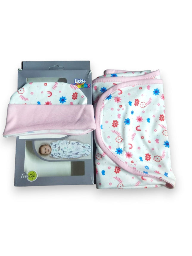 LITTLE LAUGHS BABY SWADDLE ME PINK WHITE