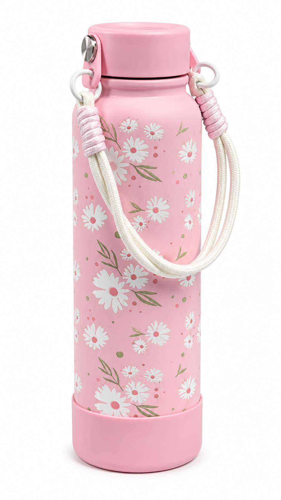 Floral Water Bottle with Carry Strap