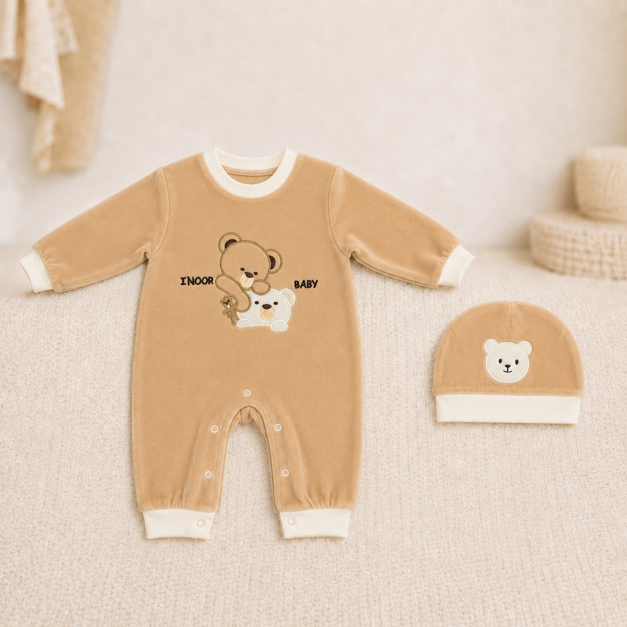 Winter Romper with Cap – Beige