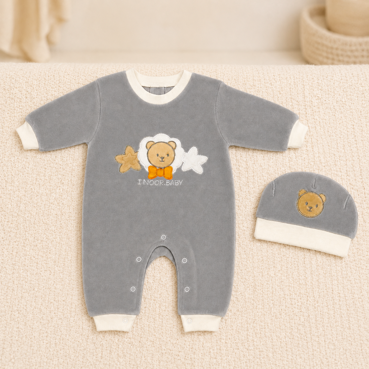Winter Romper with Cap – Grey