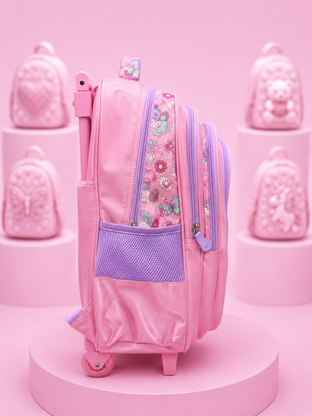 Girls Pink Unicorn Trolley School Backpack – 15" × 9"