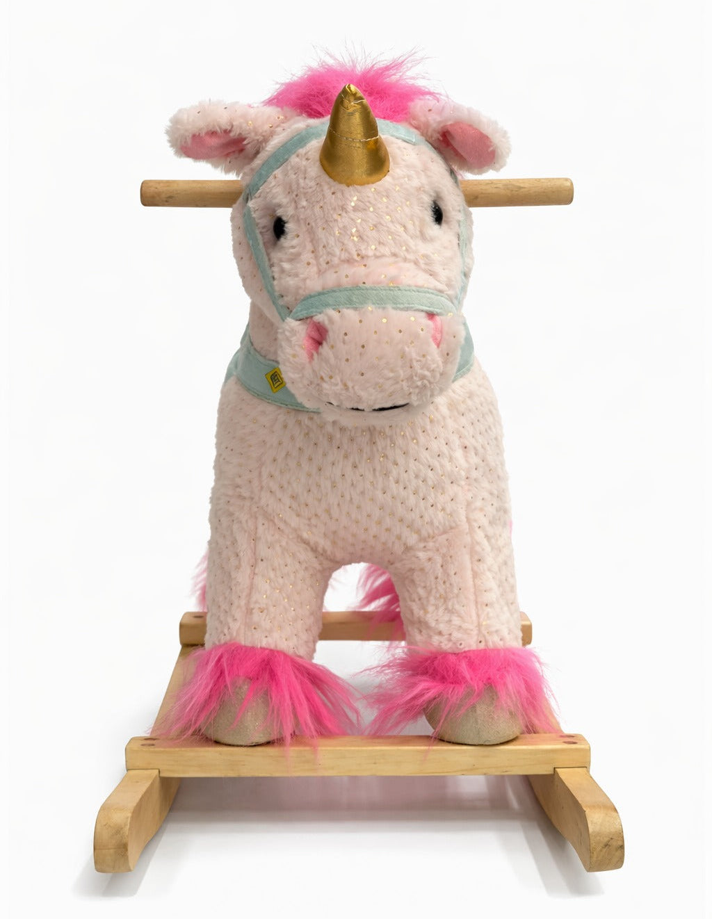 Kids Plush Unicorn Rocking Ride-On with Wheels – Soft Wooden Rocker Toy (Pink & White)