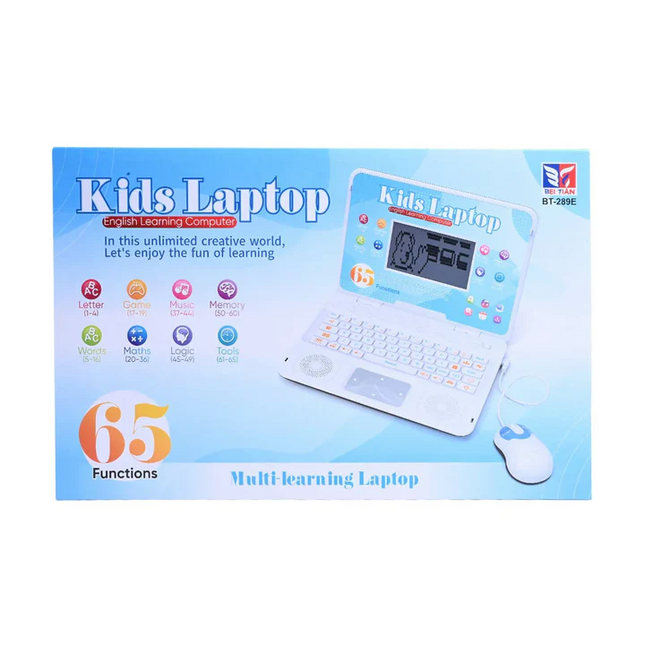 Kids English Learning Laptop – 65 Functions | Educational Toy Computer with Mouse (Blue – Age 3+)