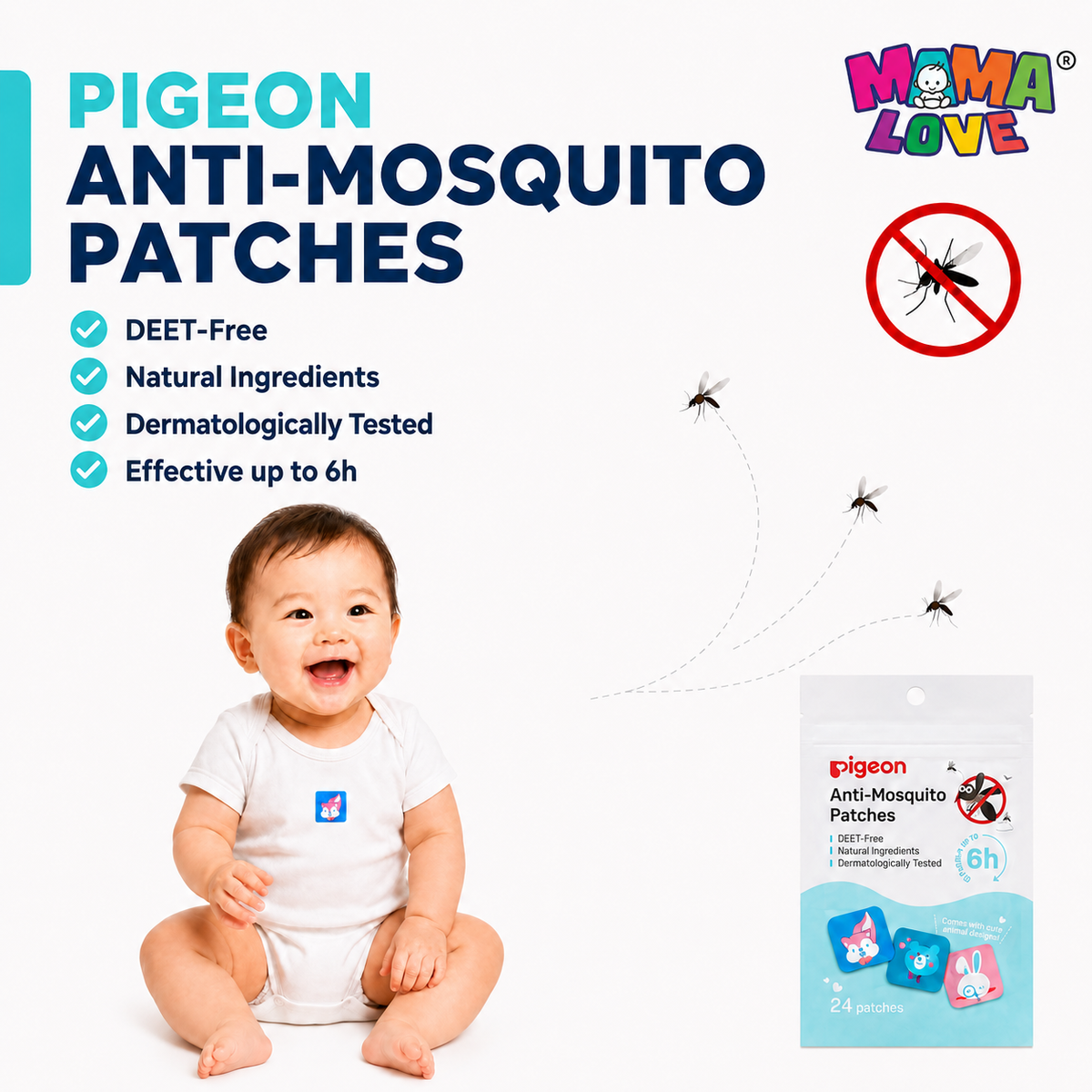 PIGEON DEET-FREE BABY MOSQUITO REPELLENT PATCHES (24 patches)