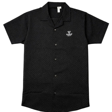 Black Textured Short Sleeve Button-Down T Shirts for kids / Boys