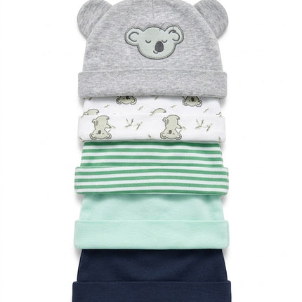 5-Piece Baby Cotton Cap Set – Cute Bear Design Newborn Beanies (Soft & Comfortable)