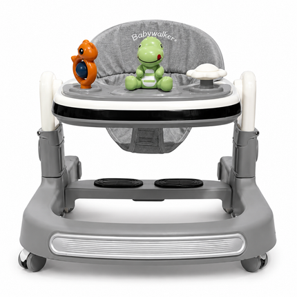 Premium Foldable Baby Walker with Interactive Toy Tray – Adjustable Learning Walker (Grey)