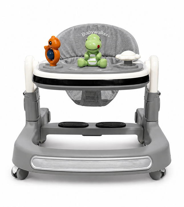 Premium Foldable Baby Walker with Interactive Toy Tray – Adjustable Learning Walker (Grey)