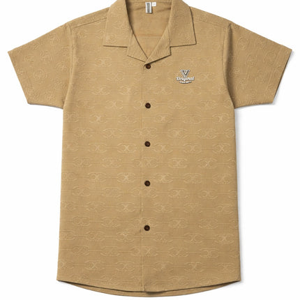 Black Textured Short Sleeve Button-Down T Shirts for kids / Boys