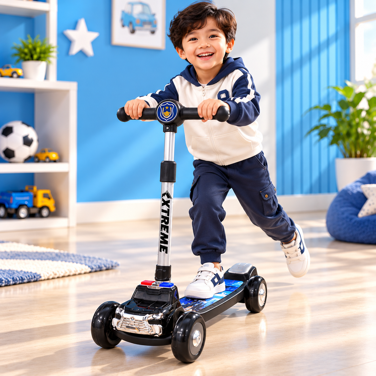 Kids XTREME 3-Wheel Scooter – Black Police Car Design