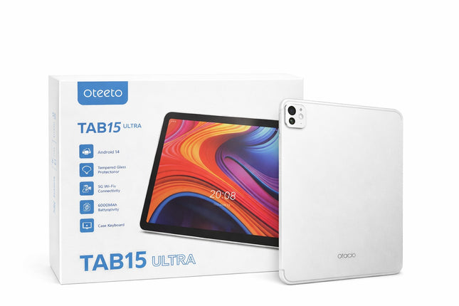Oteeto Tab 15 Ultra Tablet – Android 14 | 5G WiFi | 6000mAh Battery | Tempered Glass + Keyboard Case