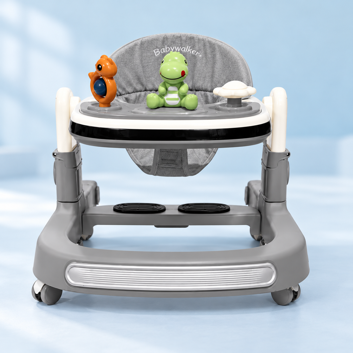 Premium Foldable Baby Walker with Interactive Toy Tray & Adjustable Height – Grey Edition