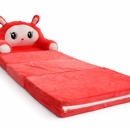 Cute Bunny Plush Kids Sofa Chair – Foldable Soft Foam Seat (Red)