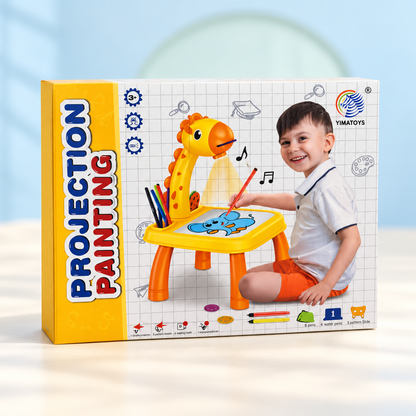 Kids Projection Painting Drawing Table – Giraffe Art Projector Set with 3 Disks & 12 Watercolor Pens