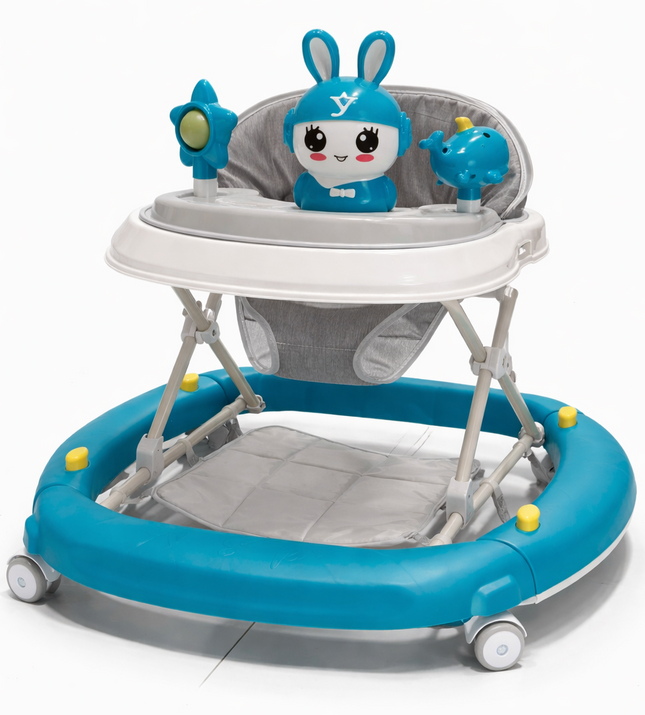 Baby Walker with Music Toy Tray & 360° Wheels – Adjustable & Foldable Design