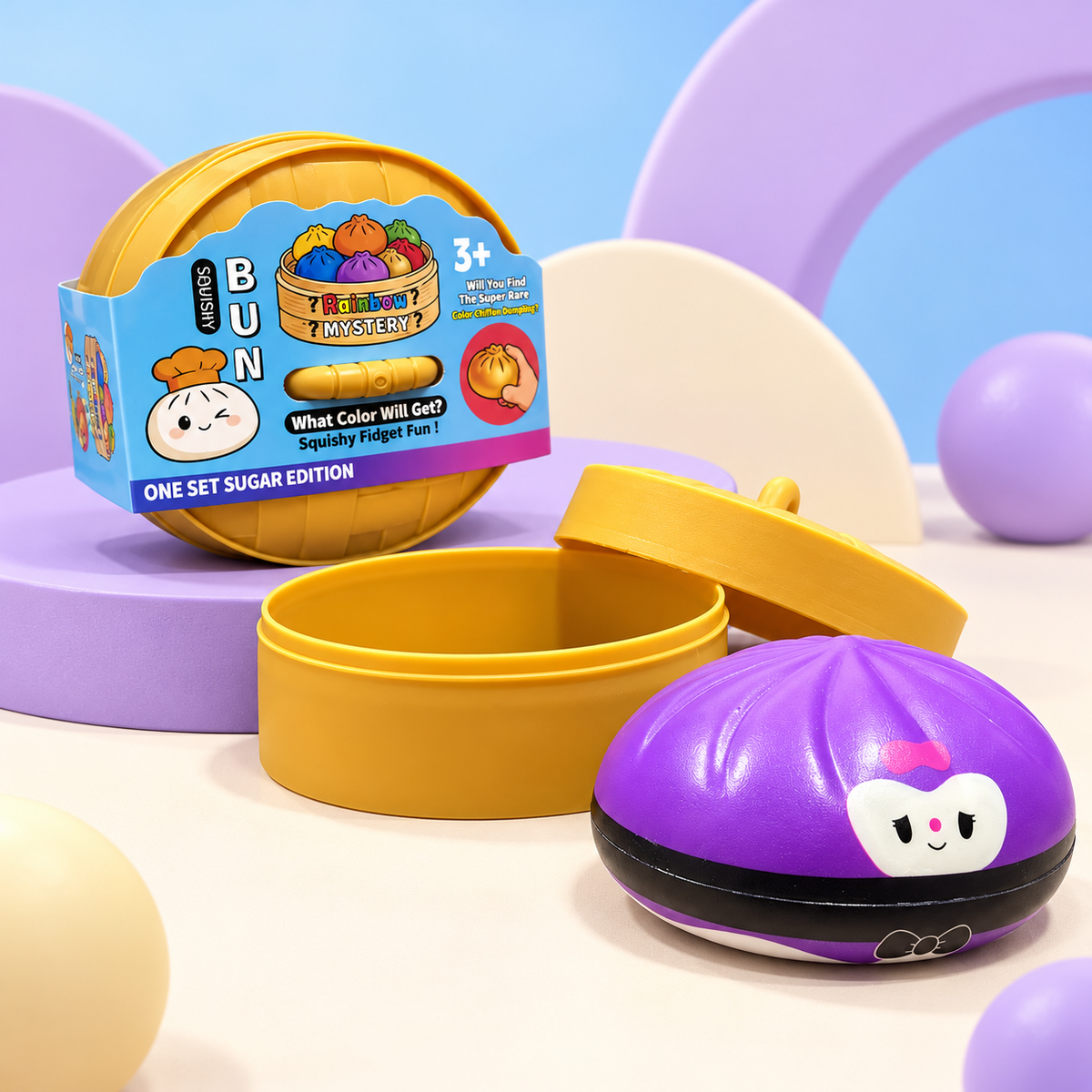 Cute Purple Dumpling Squishy Toy with Steamer Basket
