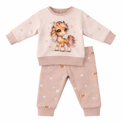 Cute Pony Print Baby Girl Sweatshirt & Jogger Set – Soft Winter Outfit
