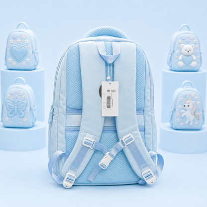 Girls Light Blue Floral School Backpack – 18"H× 13"W