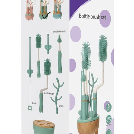 8-in-1 Baby Bottle Brush Set with Stand – 360° Cleaning Kit with Drying Rack (BPA Free)