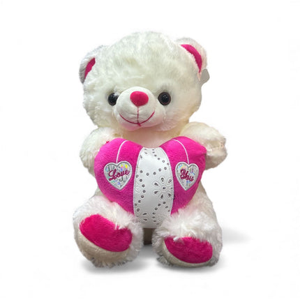White & Pink Teddy Bear with Heart – “Love You” Plush Toy