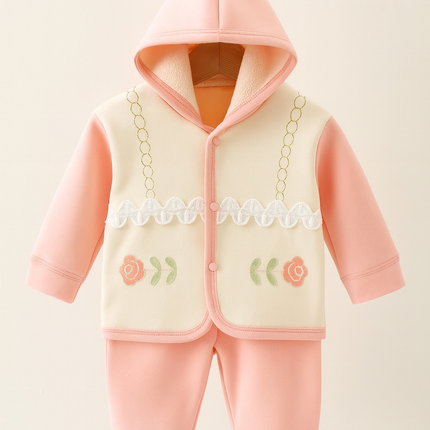 Cute Pink Floral Hooded Winter Suit for Babies