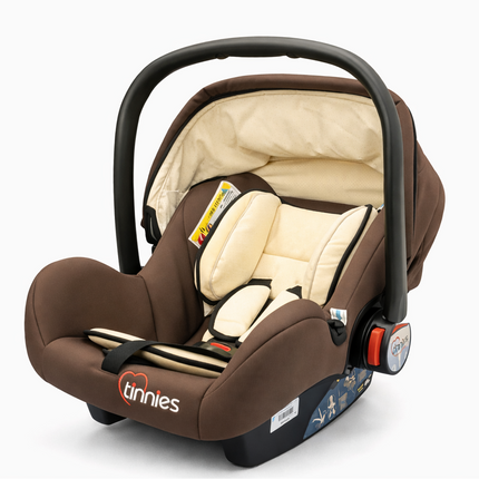 Tinnies Baby Car Seat Carrier with Canopy – Newborn Infant Carry Cot (Brown/Beige)