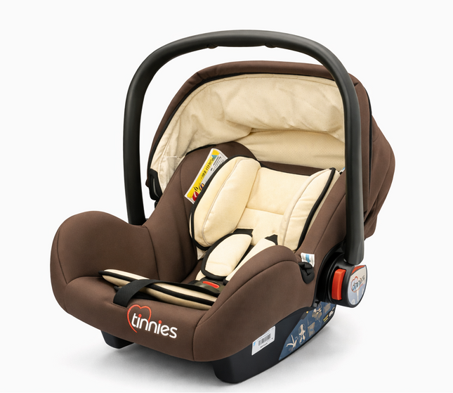 Tinnies Baby Car Seat Carrier with Canopy – Newborn Infant Carry Cot (Brown/Beige)