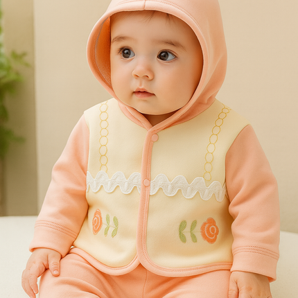 Cute Pink Floral Hooded Winter Suit for Babies