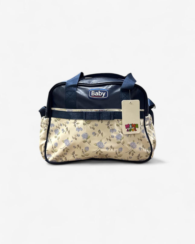 Baby Diaper Bag with Flower Detailing (Navy Blue)