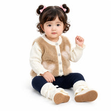 Baby Girls’ Butterfly Faux-Fur Knitted Winter 2-Piece Set – Beige & Navy