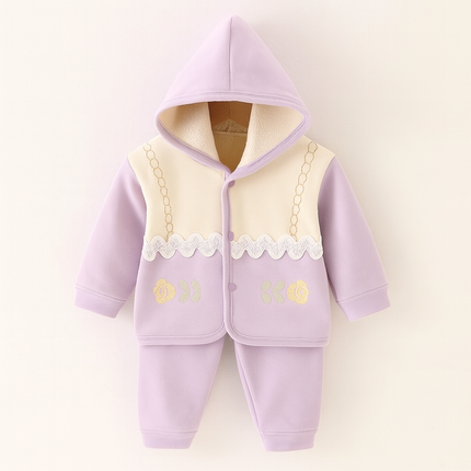 Cute Purpel Floral Hooded Winter Suit for Babies