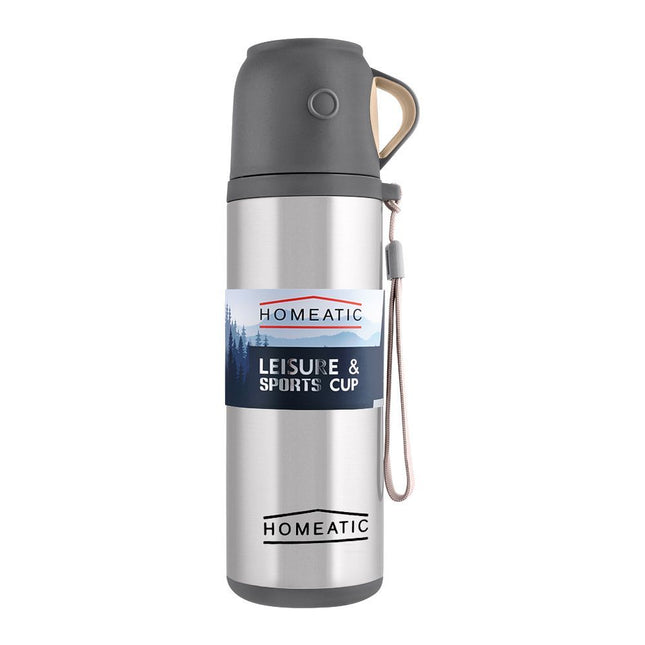 HOMEATIC STEEL WATER  BOTTLE WITH CUP, SILVER, 500ML, KD-597-500