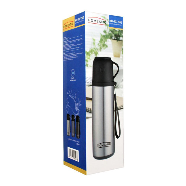 HOMEATIC STEEL WATER  BOTTLE WITH CUP, BLUE, 500ML, KD-597-500