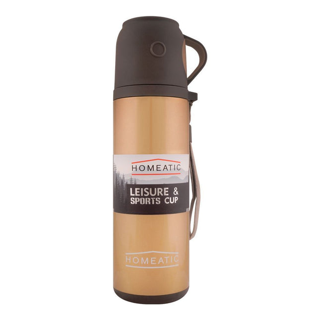HOMEATIC STEEL WATER  BOTTLE WITH CUP, GOLDEN, 500ML, KD-597-500