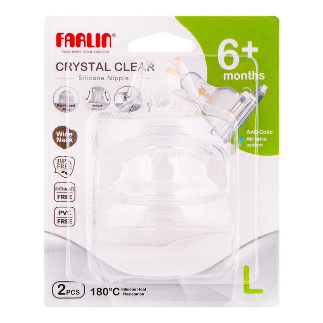 Farlin Crystal Clear Anti-Colic Wide Neck Silicone Nipple Set, 6m+, 2-Pack