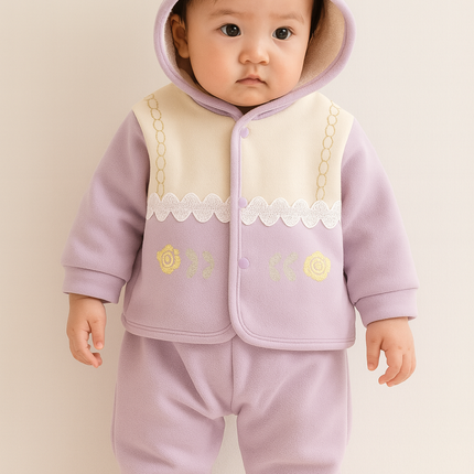 Cute Purpel Floral Hooded Winter Suit for Babies