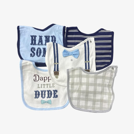 Baby Bib Gift Set Of 5 (White/Navy Blue)