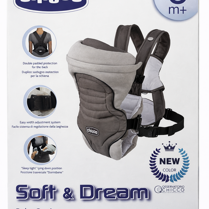 Chicco Soft & Dream Baby Carrier (0m+) – 3 Carrying Positions, Adjustable & Extra Padded (Grey)