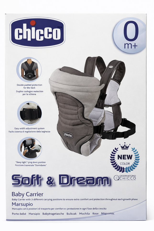 Chicco Soft & Dream Baby Carrier (0m+) – 3 Carrying Positions, Adjustable & Extra Padded (Grey)