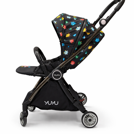 Luxury Baby Stroller Pram with Canopy & Foot Cover – Black Cartoon Print (Newborn to Toddler)